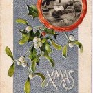 Christmas Postcard White Holly Berries Country Scene Embossed