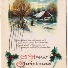 Christmas Postcard Country Snow Scene Man Arriving Home Wood Mistletoe Stecher