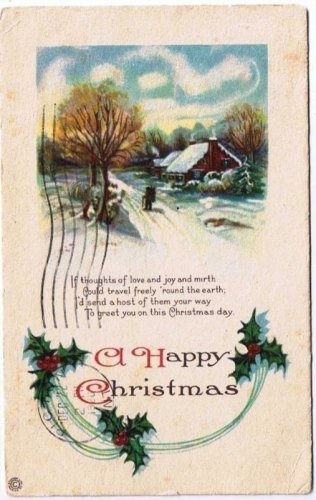 Christmas Postcard Country Snow Scene Man Arriving Home Wood Mistletoe Stecher