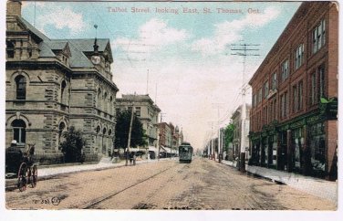Ontario Postcard St Thomas Streetcar Talbot St Postmark 1908