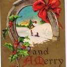 Christmas Postcard Robbins Good Luck Children Horseshoe
