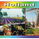 Holland Netherlands Postcard Multi View Windmills Flowers Children