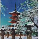 Japan Postcard Ueno Park Snow Scene Five Story Tower