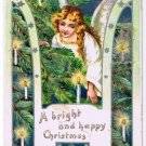 Christmas Glitter Postcard Winter Angel Tree Bright Happy Christmas