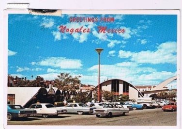 Nogales Mexico Postcard Greetings Sonora Old Cars 1960s Immigration Office Shops