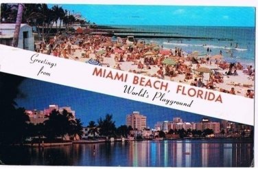 Miami Florida Postcard Greetings From Miami Beach World's Playground