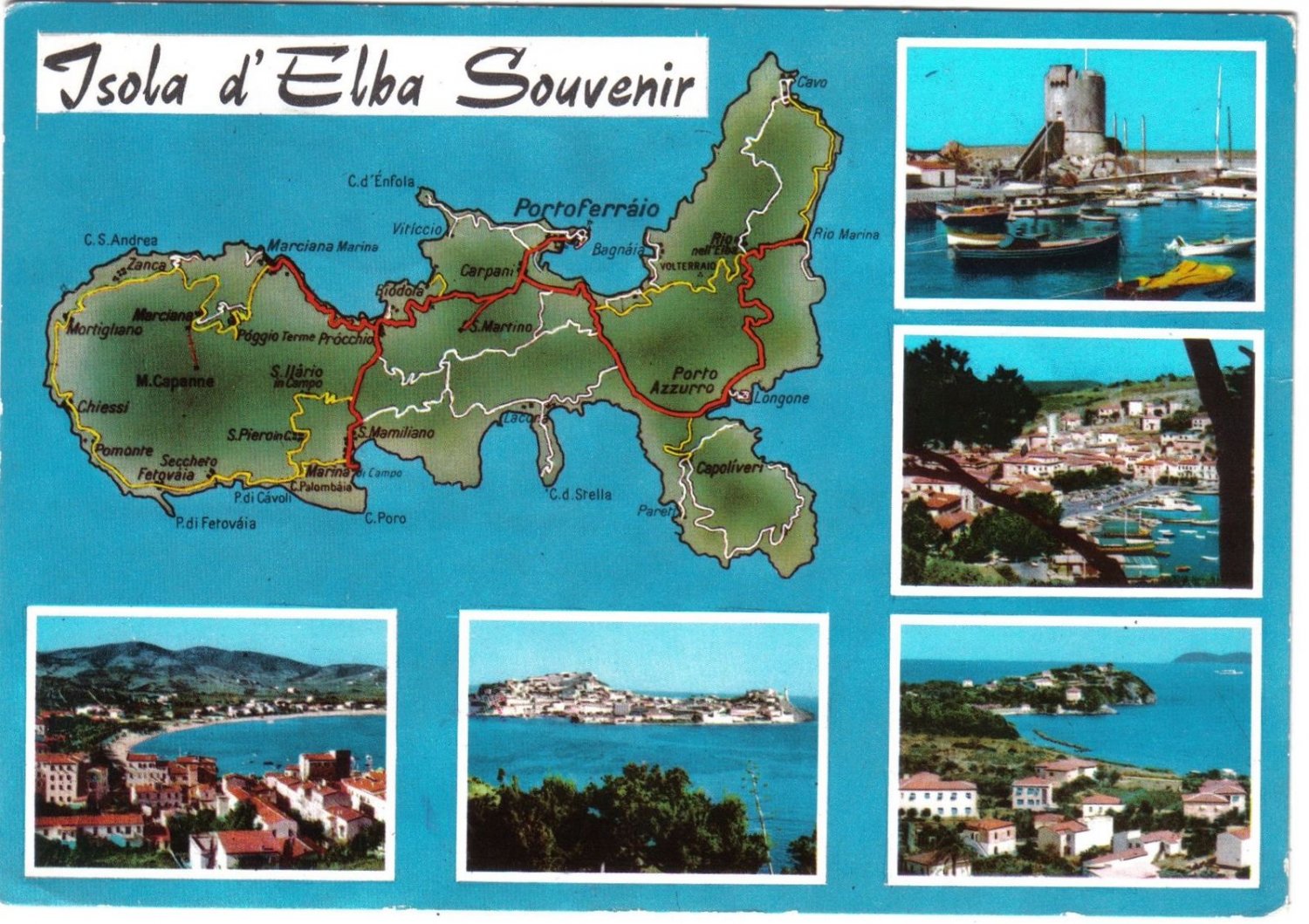 Italy Postcard Isola d'Elba Map And Scenes