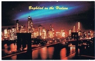 New York Postcard At Night Baghad On The Hudson Brooklyn Bridge