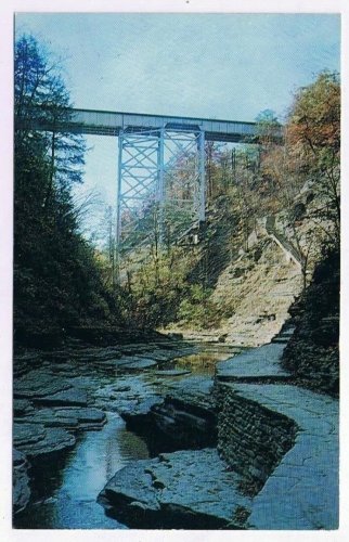 New York Postcard New York Central Railroad Bridge & Jacob's Ladder Watkins Glen