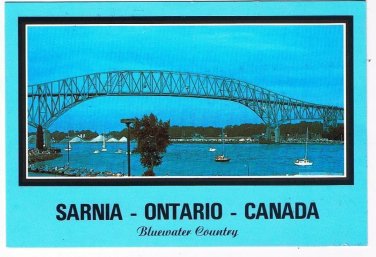 Sarnia Ontario Postcard Bluewater Bridge Boats On Lake St Clair