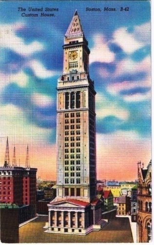 Boston Massachusetts Postcard Bridge Custom House United States Linen
