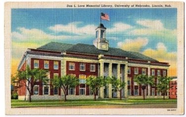 Lincoln Nebraska Postcard Don Love Memorial Library University Curt Teich 1943