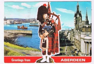 Scotland UK Postcard Greetings From Aberdeen Piper Harbour Union Street