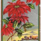 Christmas Postcard Poinsettia Embossed Gold Border Bell Series 406
