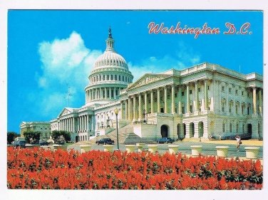 DC Postcard Washington Capitol Building Flowers