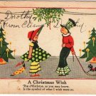 Christmas Postcard Boy Girl Under Mistletoe
