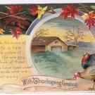 Thanksgiving Postcard 1909 Farmhouse Turkey Violin Vintage Germany Signed HS