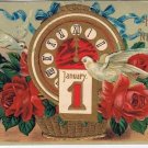 New Year Postcard Embossed Clock Roses Dove 1912 McMinnville Oregon