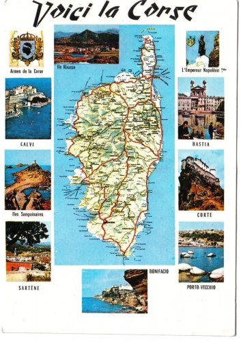 France Postcard Corsica Map and Scenes Calvi Sartene Bastia Ile Rousse