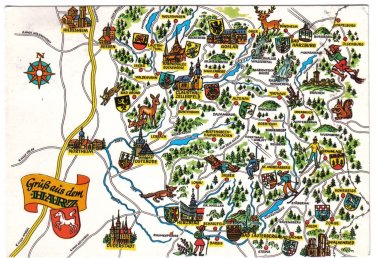 Germany Postcard Harz Mountains Pictoral Map