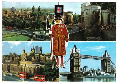 England UK Postcard London Beefeater Tower of London Tower Bridge
