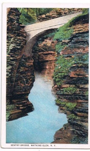 Watkins Glen New York Postcard Sentry Bridge Curteich A-52132 1913