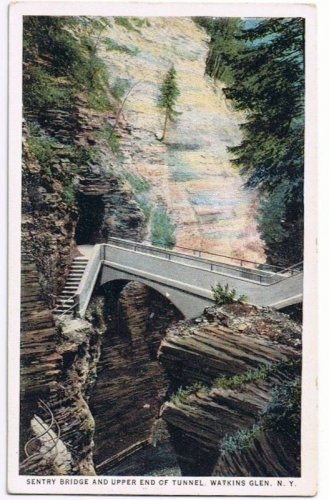 Watkins Glen New York Postcard Sentry Bridge Upper Tunnel Curteich A-52130 1922