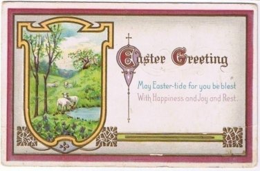 Easter Postcard May Easter Tide For You Be Blest Sheep Meadow Lake Trees