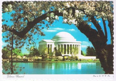 DC Postcard Washington Jefferson Memorial Blossoms