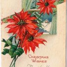 Christmas Postcard Poinsettia Window Made in USA
