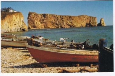 Quebec Laminated Postcard RPPC Perce Fishing Boats On The Beach