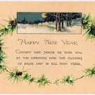 Happy New Year Postcard Pine Cone Wreath Moonlight Snow Scene