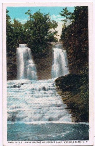 Watkins Glen New York Postcard Twin Falls Lower Hector Curteich 124147 1928
