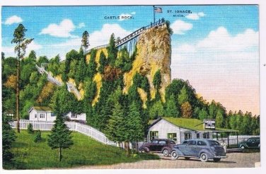 Michigan Postcard Castle Rock Ojibway Lookout Pontiac's Lookout