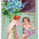 NASH Valentine's Day Postcard Cherub Flowers Vase Embossed 1907 Undivided