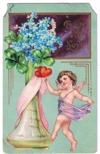 NASH Valentine's Day Postcard Cherub Flowers Vase Embossed 1907 Undivided
