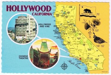 California Postcard Hollywood Pictorial Map