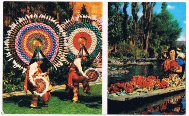 Mexico Postcard Xochimilco Feather Dances Danzantes de la Pluma