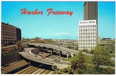 California Postcard Los Angeles Harbor Freeway Through Downtown