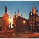 Salt Lake City Utah Postcard Night View Pioneer Monument Mormon Temple Square