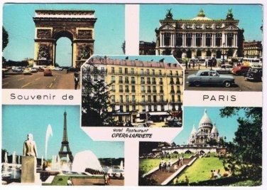 France Multi View Postcard Paris Hotel Opera-Lafayette Eiffel Tower Arc Triomphe