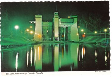 Ontario Postcard Peterborough World Famous Hydraulic Lift Lock Night Trent Canal
