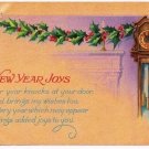 New Year Postcard New Year Joys Grandfather Clock Holly Garland