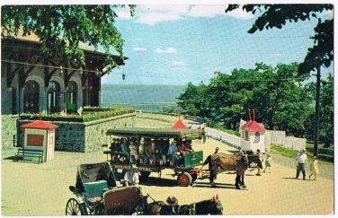 Montreal Quebec Postcard Mont Royal Lookout Chalet Horse Drawn Carts
