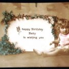 VINTAGE Sepia Postcard RPPC Birthday Child Color 1910s