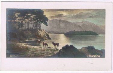 Art Postcard Friars Crag Abraham Lake Trees Mountain Cows