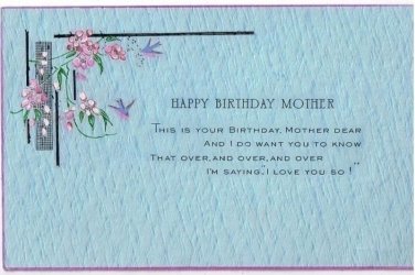 Birthday Postcard Pink Flowers & Bluebirds Mother Card (Saxony)