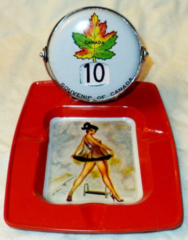 Vintage Ashtray Or Pin Tray With Calendar Risque Pin Up