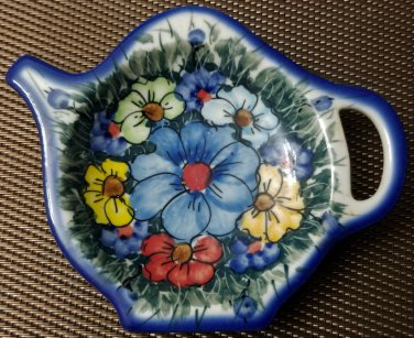 Kalich Boleslawiec Polish Pottery Tea Bag Holder Caddy Spoon Rest Hand Poland