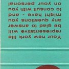 Matchbook Cover New York Life Insurance Company